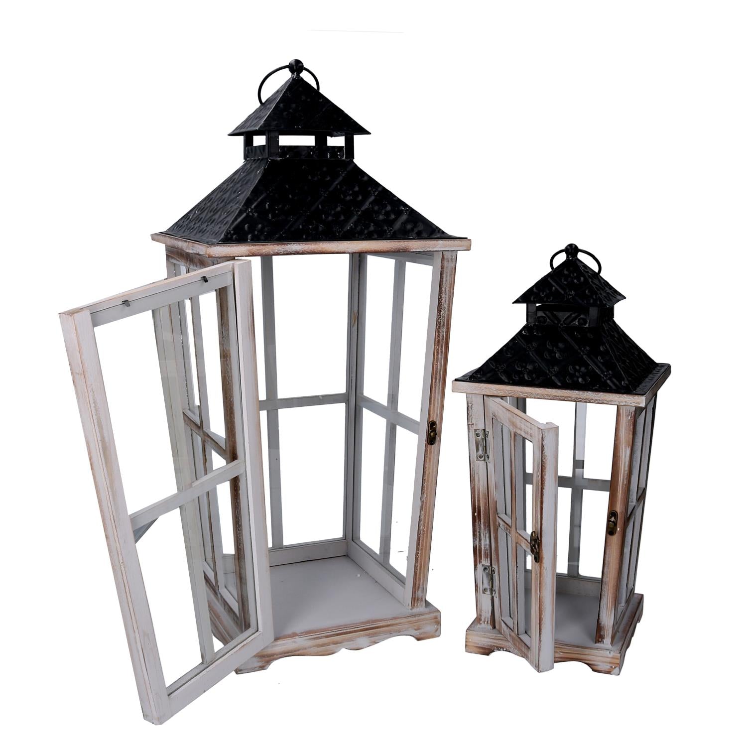 Lanterna legno 1-2 sbiancato rettangolare cm28x28h65