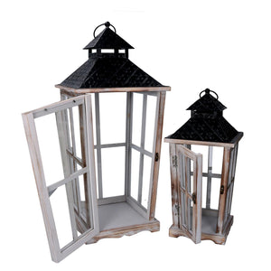 Lanterna legno 1-2 sbiancato rettangolare cm28x28h65