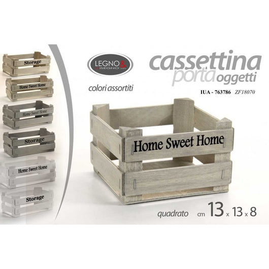 36x Cassettina in legno portaoggetti home sweet Colori assortiti cm 13