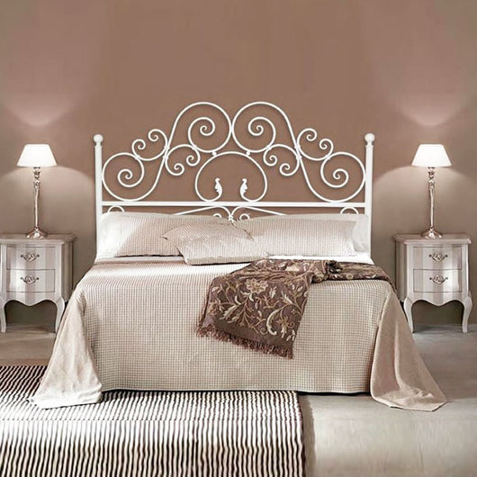 Letto matrimoniale con testiera in ferro bianco con contenitore 170x202xh.135 cm