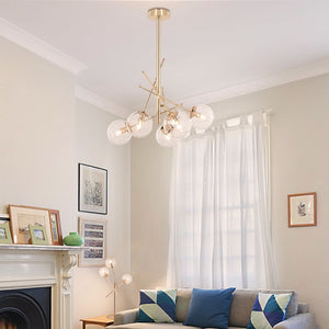 Lampada da soffitto Gondia ASZ1391 in metallo colore oro con 5 paralumi in vetro H82xL70