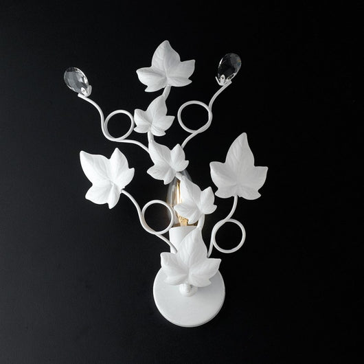 Applique shabby in ferro una luce Bianco strass 22x h32 cm edera