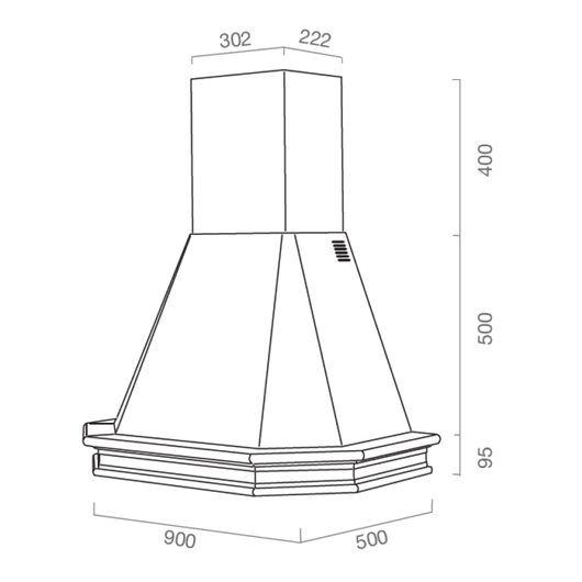 Cappa aspirante RUSTICA 5 LATI in acciaio inox bianco e cornice in legno cm 90