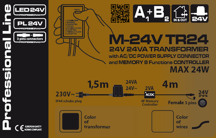 Trasformatore 24V 24W con controller luci 1,5x4m