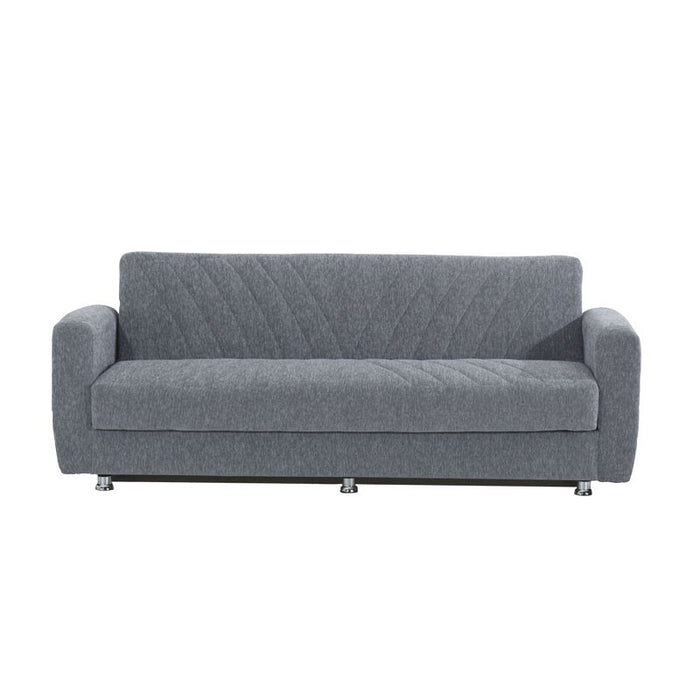 Divano letto 3 posti in tessuto grigio con contenitore 214x80xH.83 cm