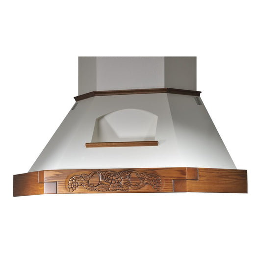 Cappa cucina angolo rustica NOCE EVITA EPOQUE con cornice in legno intarsio cm 100x100