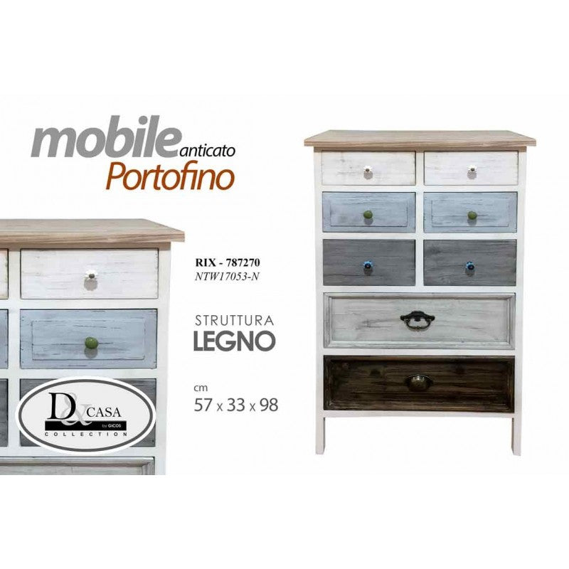 Madia alta cassettiera anticata legno cm 57 x 33 x 98 h