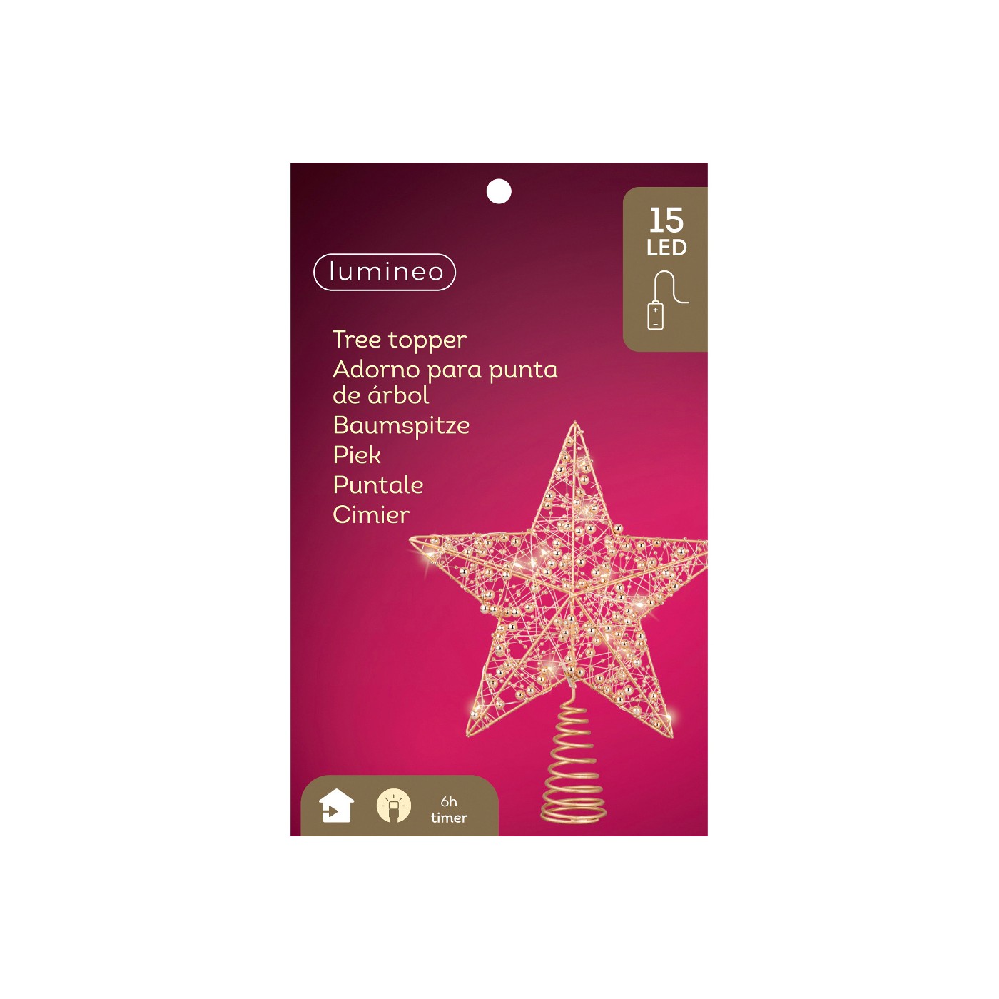 Puntale Stella oro c/micro LED 25x27cm