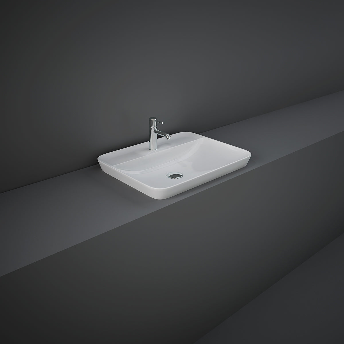 Lavabo ad incasso rettangolare monoforo 55 x 42 cm bianco