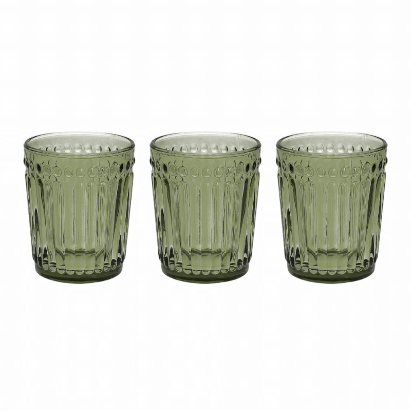 *Set 3 Bicchieri Verde Cc300 Dorico Vetro Verde
