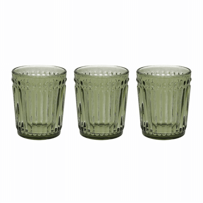 *Set 3 Bicchieri Verde Cc300 Dorico Vetro Verde