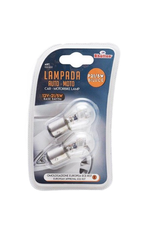 Lampada Auto-Moto X2 - Omologazione Europea Ece-R37, 12V - P21/5W