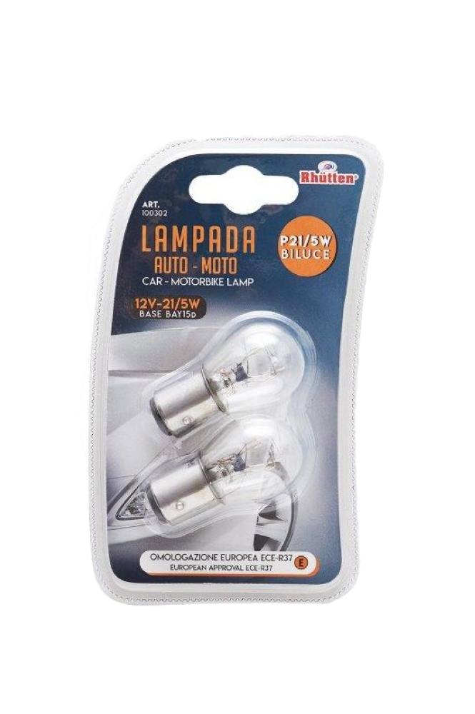 Lampada Auto-Moto X2 - Omologazione Europea Ece-R37, 12V - P21/5W