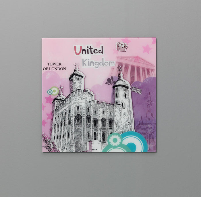 Stampa su vetro 70x70 cm con tela multicolore