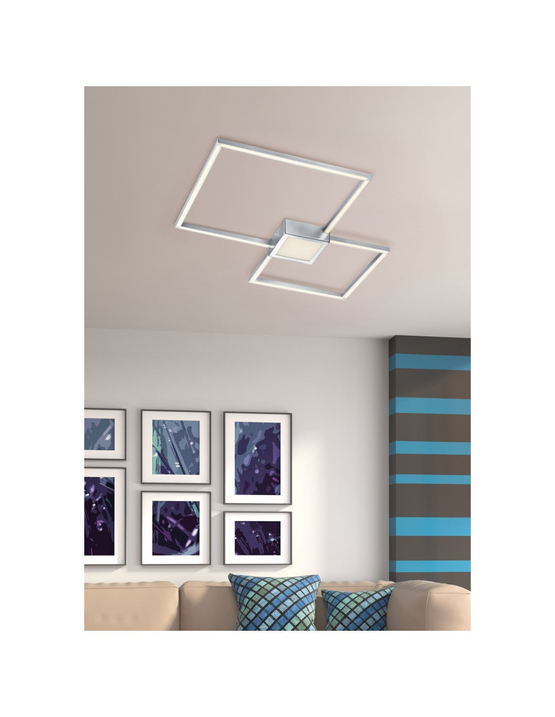 Plafoniera Hydra Doppio Quadrato Led 28w Nichel L65 cm Dimmerabile Trio Lighting