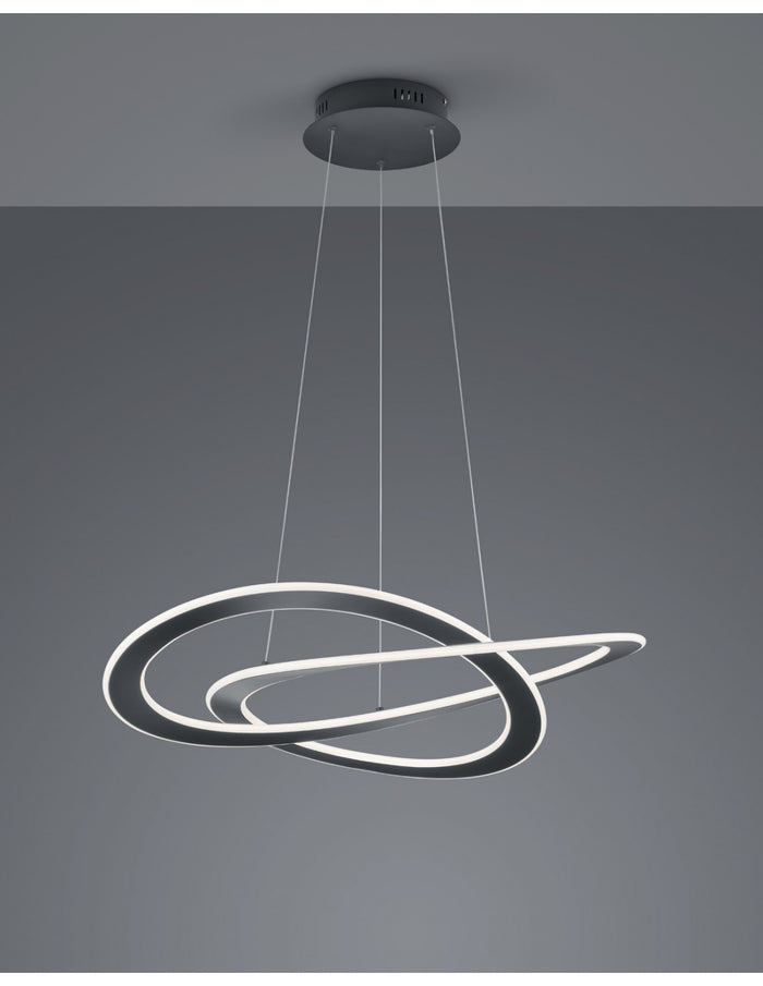 Sospensione Moderna 2 Cerchi Led Oakland Antracite Trio Lighting