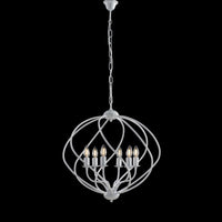 Lampadario deco sospensione in ferro Bianco Argento sei luci 57x h57 cm