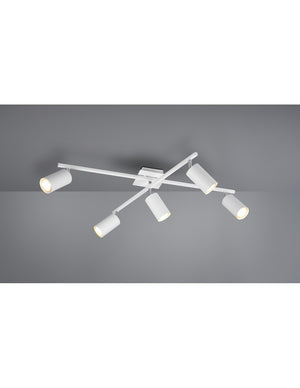 Plafoniera 5 Faretti Cilindro Spot Orientabili Marley Bianco Trio Lighting