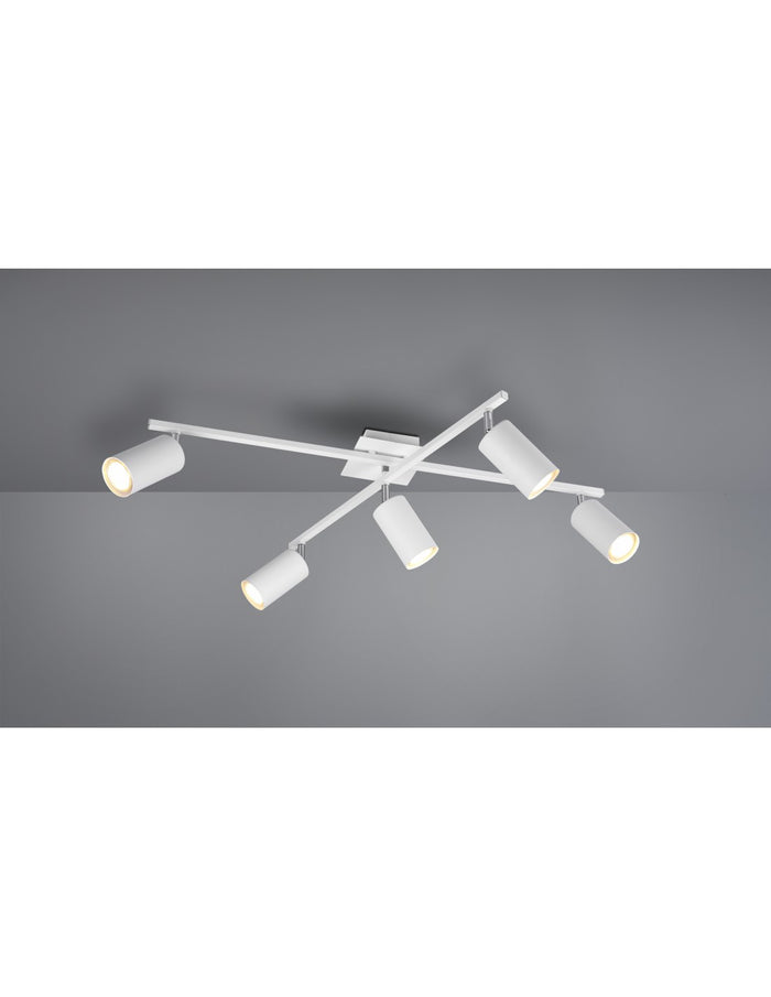 Plafoniera 5 Faretti Cilindro Spot Orientabili Marley Bianco Trio Lighting