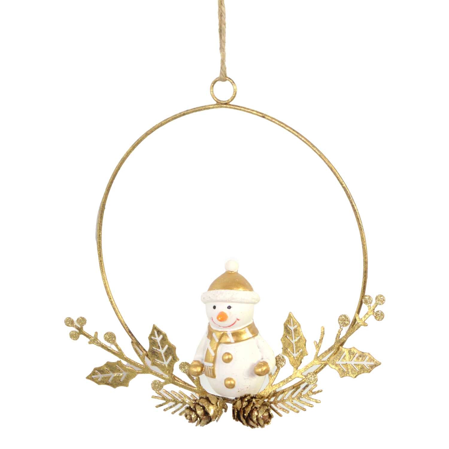 Pupazzo di neve metallo ghirlanda oro cm16x16x3
