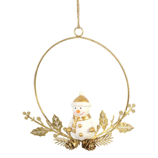 Pupazzo di neve metallo ghirlanda oro cm16x16x3