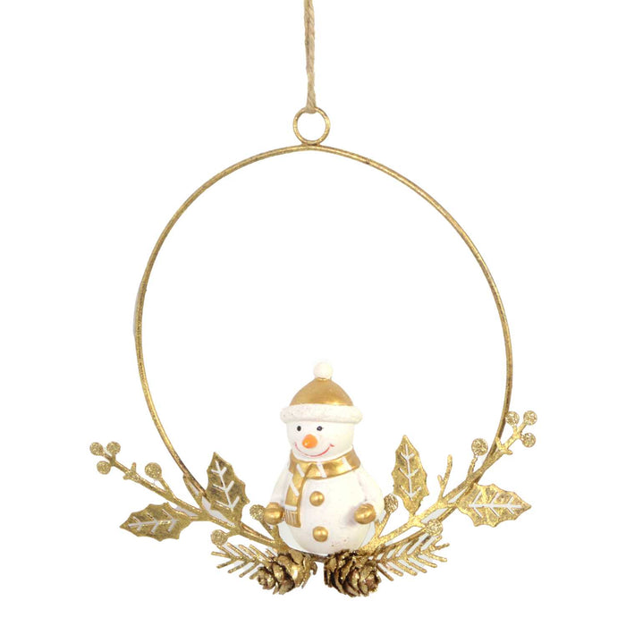 Pupazzo di neve metallo ghirlanda oro cm16x16x3