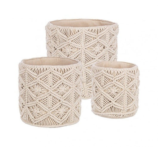 Cesta charan macramè avorio D.20x20h, D.25x25h, D.30x30h