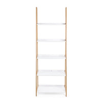 Libreria in legno di bamboo ripiani in mdf laccati bianco opaco cm 62,5x 40xh. 180