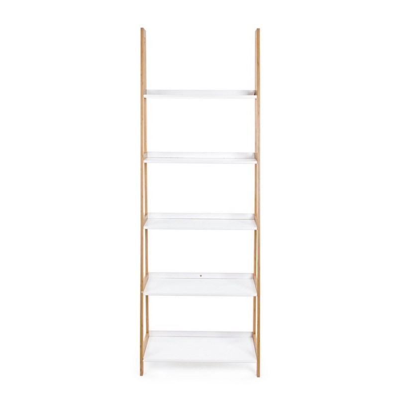 Libreria in legno di bamboo ripiani in mdf laccati bianco opaco cm 62,5x 40xh. 180