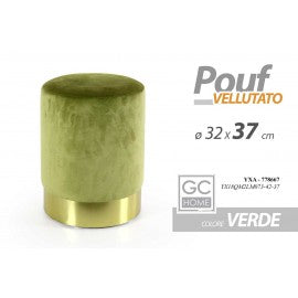 Pouf moderno velluto verde con fascia oro cm 32 x 37 h design