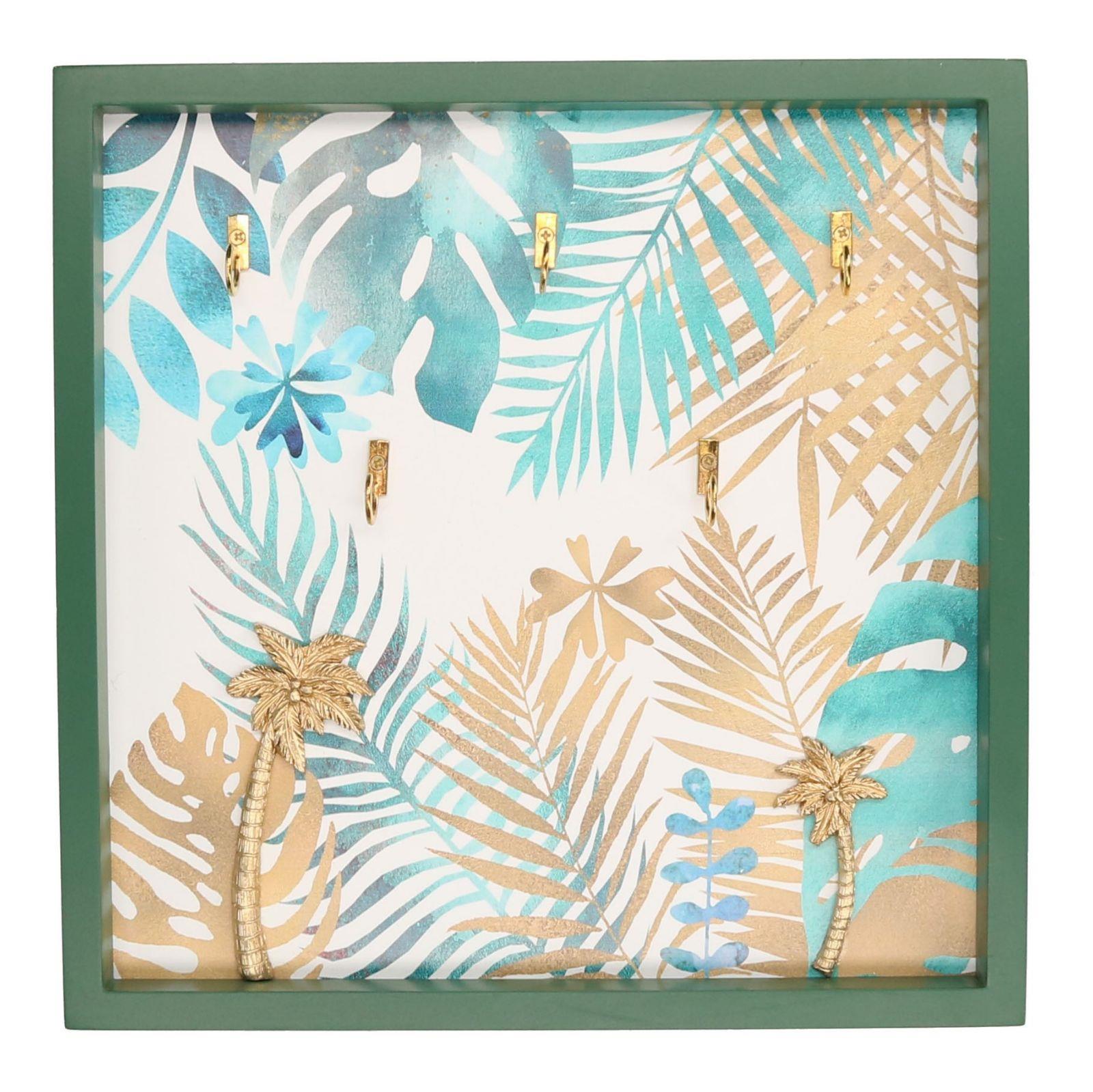 Portachiavi legno verde foglie 5 posti cm29x29x3