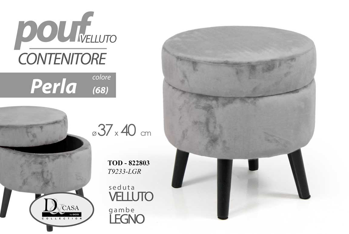 Pouf contenitore grigio perla apribile cm 37 x 40 h
