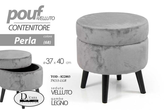 Pouf contenitore grigio perla apribile cm 37 x 40 h