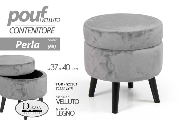 Pouf contenitore grigio perla apribile cm 37 x 40 h