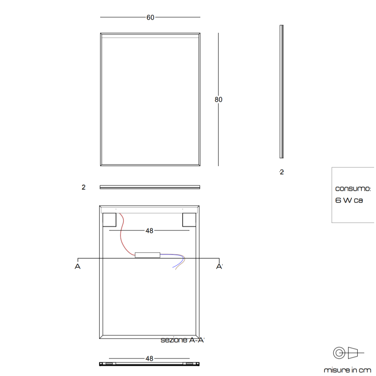Specchio 60x80 con fascia a led retroilluminato