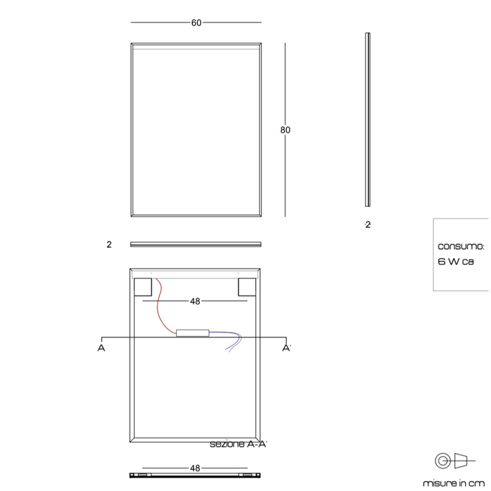 Specchio 60x80 con fascia a led retroilluminato