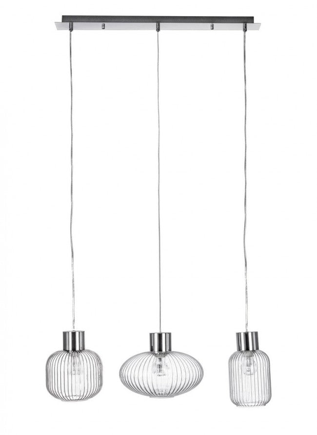 Lampadario 3 luci trasparente 85x30x120h