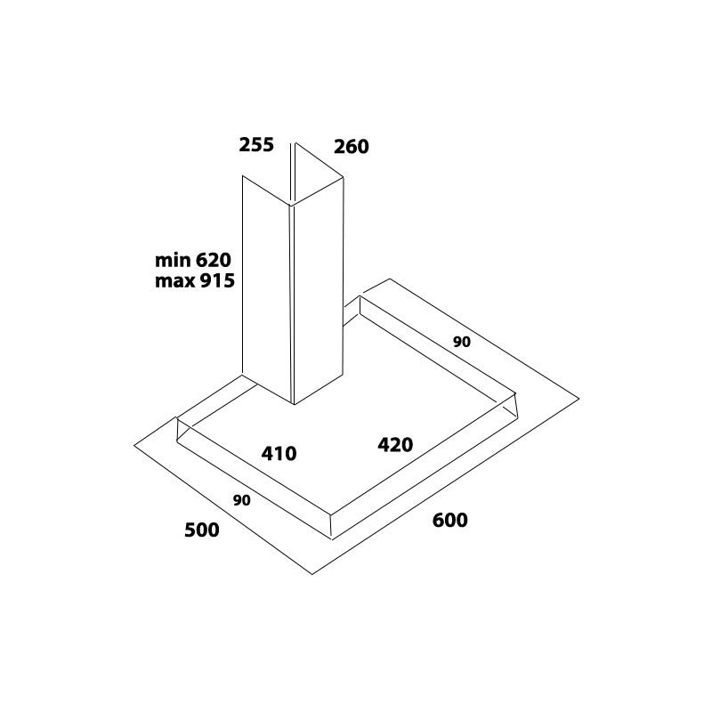 Cappa aspirante in acciaio e vetro a parete e lampada alogena 60x50cm