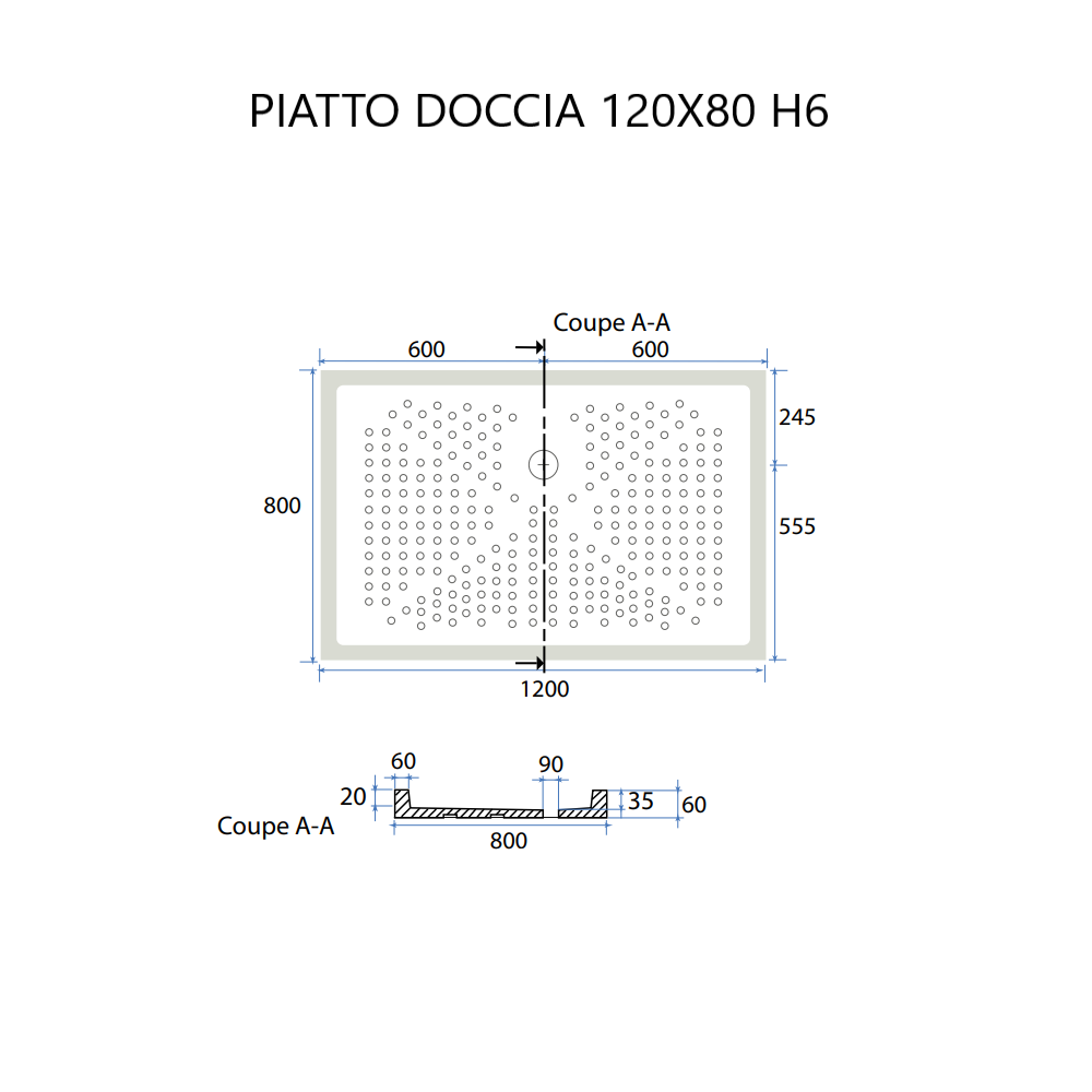 Piatto doccia angolare 80x120 h6 antiscivolo