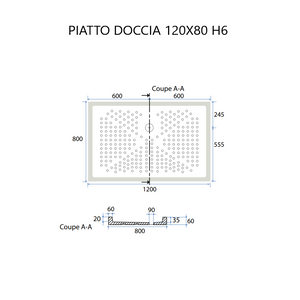 Piatto doccia angolare 80x120 h6 antiscivolo