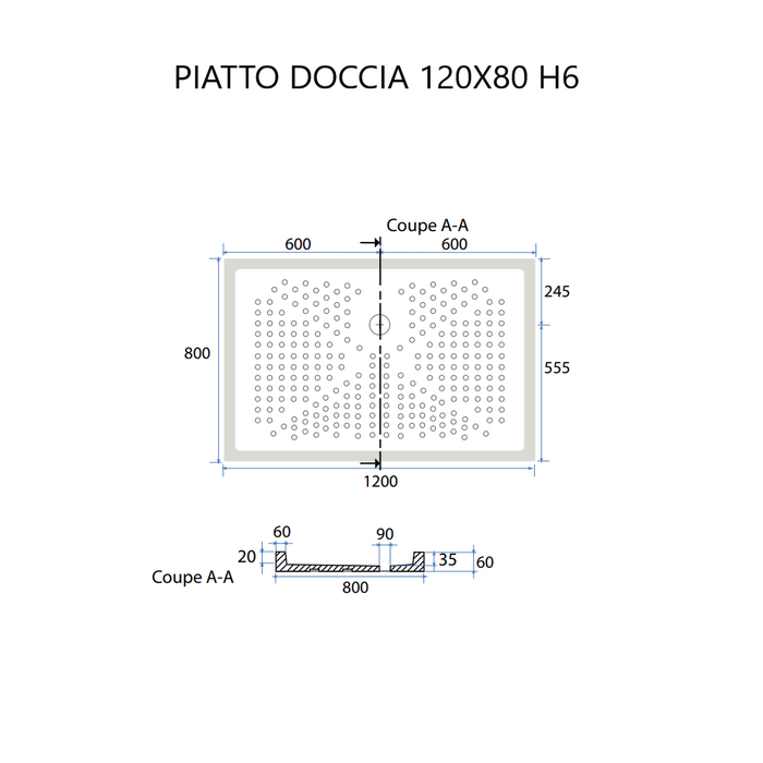 Piatto doccia angolare 80x120 h6 antiscivolo