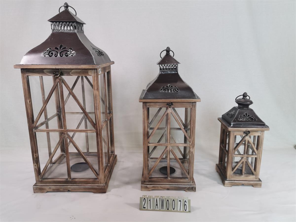 Lanterna legno metallo 1-3 noce quadro cm32x32h78