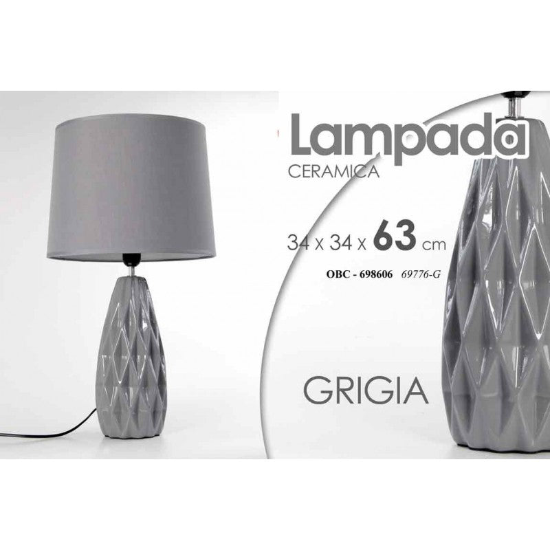 Lampada da tavolo grigio lume ceramica cm 34 x 34 x 62.5 h