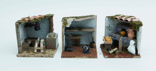 Disp.Scena Casetta Legno Cm.14,5X15X13H C/Arrotino/Forno/Maniscalco decorazione di Natale