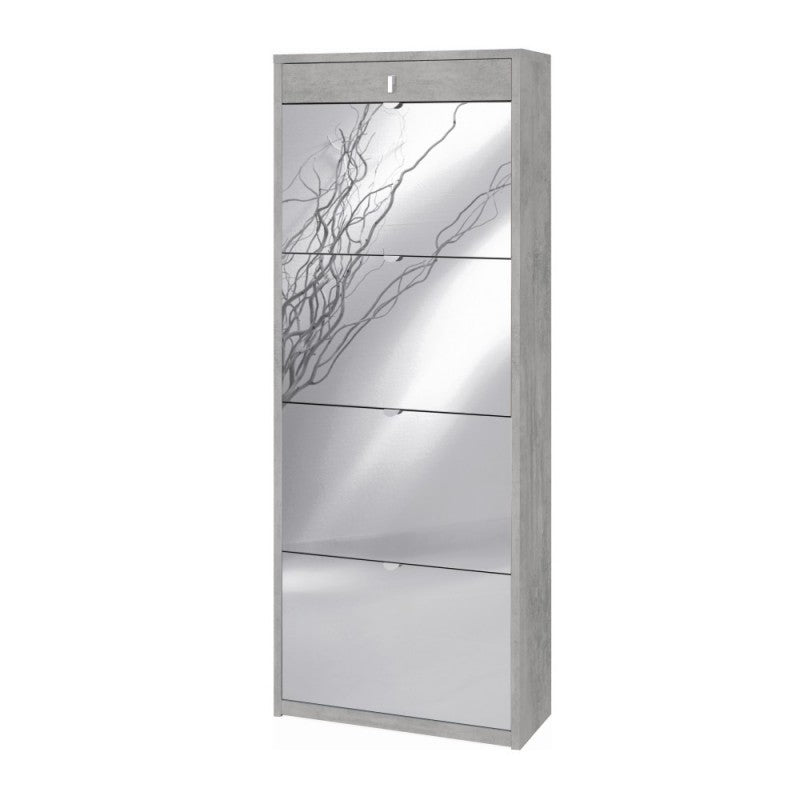 Scarpiera quattro ante a specchio un cassetto superiore Beton Cemento 63x29x h164 cm