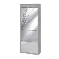 Scarpiera quattro ante a specchio un cassetto superiore Beton Cemento 63x29x h164 cm