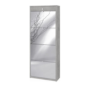 Scarpiera quattro ante a specchio un cassetto superiore Beton Cemento 63x29x h164 cm