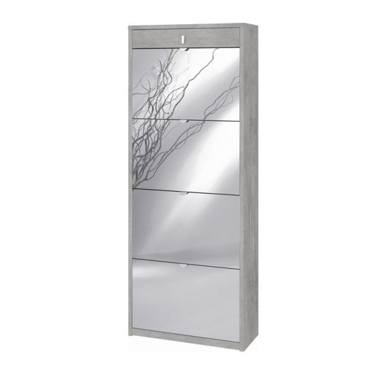 Scarpiera quattro ante a specchio un cassetto superiore Beton Cemento 63x29x h164 cm