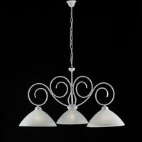 Lampadario in ferro Bianco Shabby tre luci paralumi in vetro Bianco 78x h54 cm