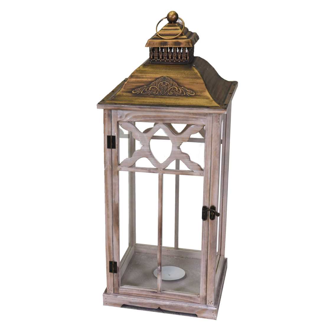 Lanterna legno metallo 1-3 naturale quadro cm31,5x31,5h78